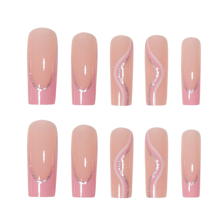 Long Acrylic Press-On Nails with Rhinestone Accents Bowlift
