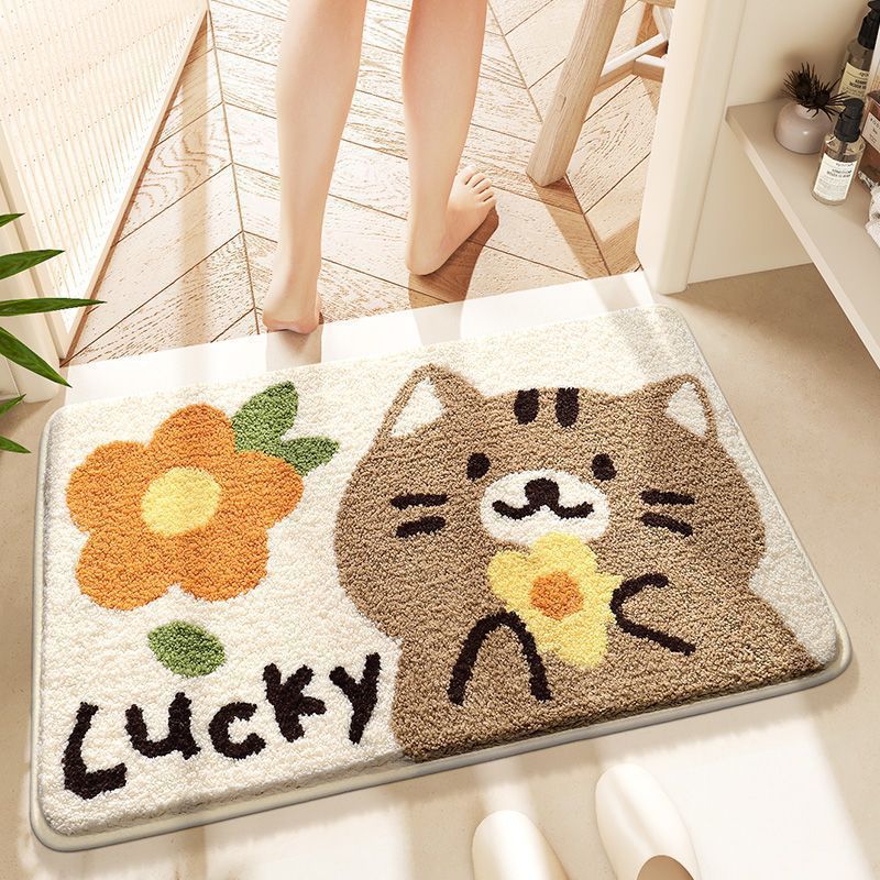 Cartoon Cat-Themed Plush Bath Mat