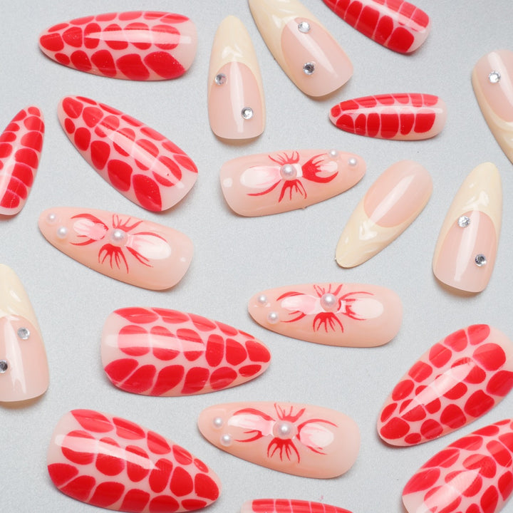 Artistic Floral and Texture Stiletto Nail Extensions Bowlift