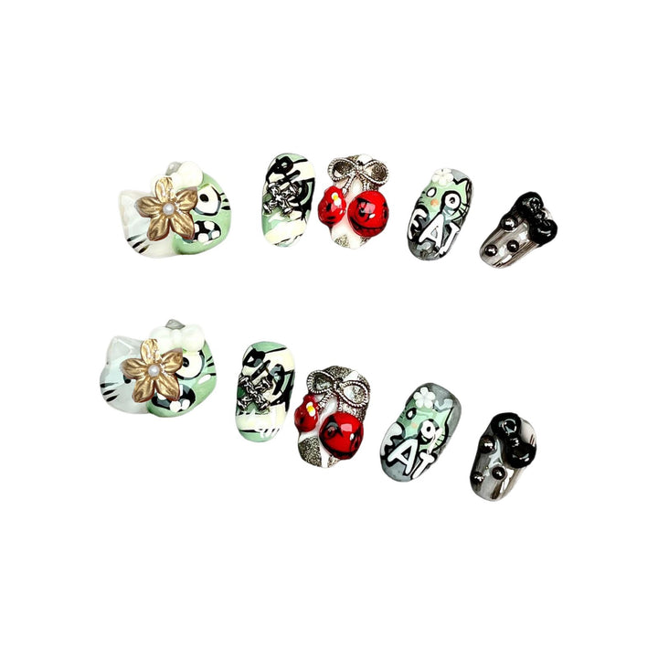 Playful Character Design Press-On Nail Art Set Bowlift
