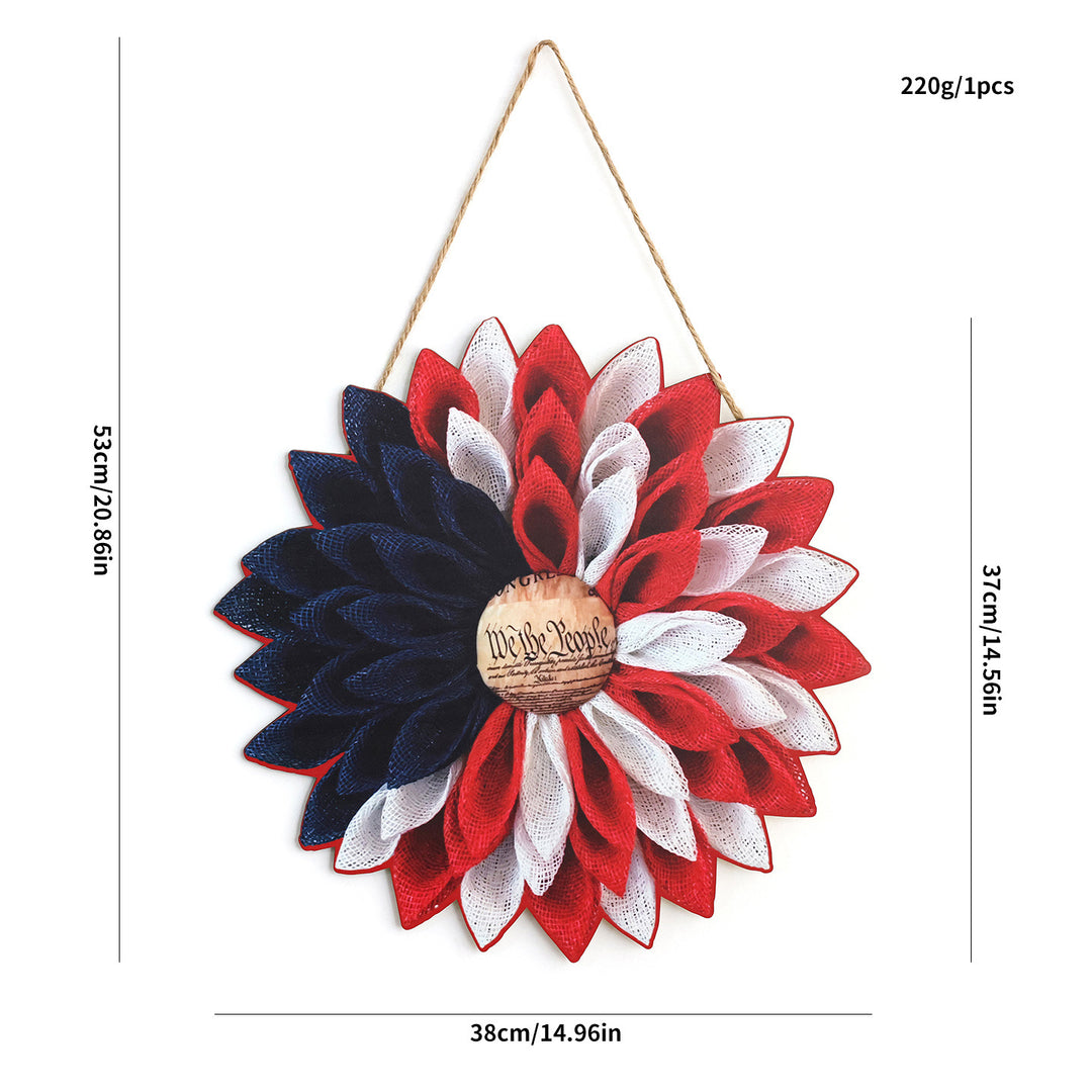 Unisex nan Patriotic Americana Burlap Ribbon Star Door Wreath with Jute Hanger Bowlift