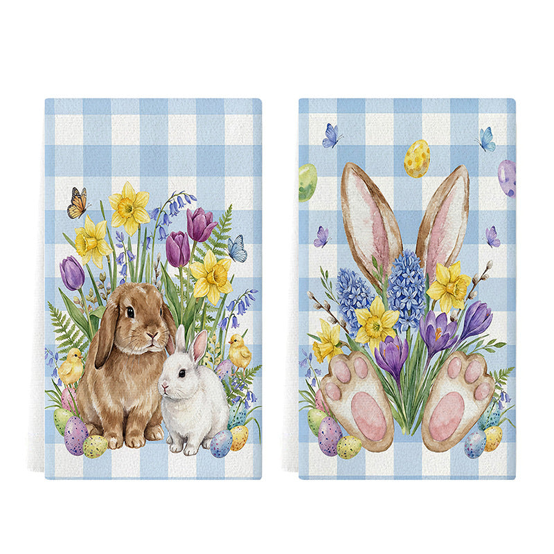 Decorative Cotton Kitchen Tea Towel with Farmhouse Bunny Print