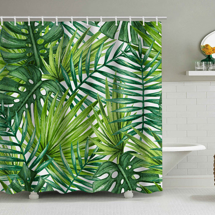 Tropical Leaf Print Shower Curtain Bowlift