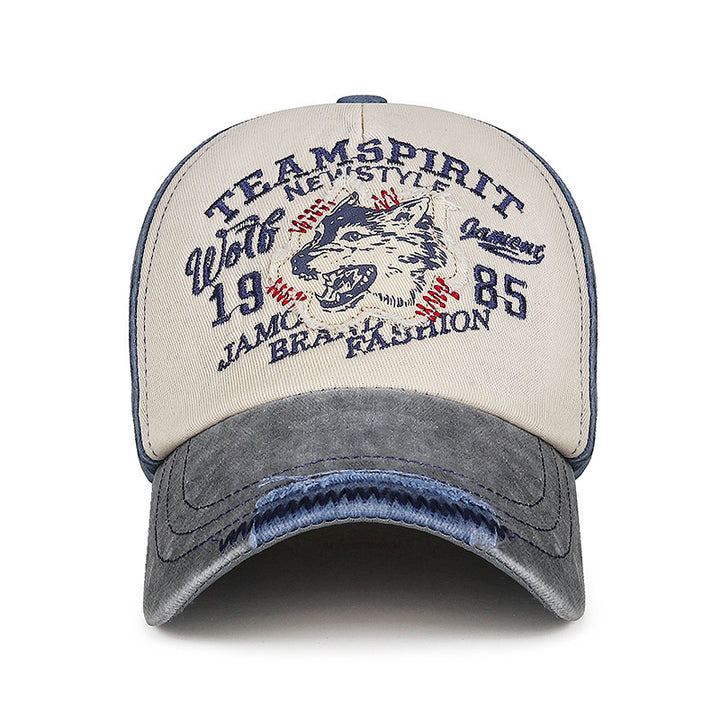 Men's Vintage-Inspired Embroidered Wolf Cap Bowlift