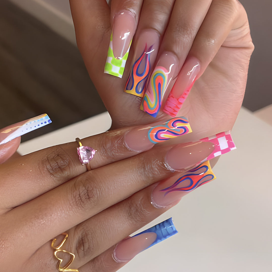 Artistic Long Press-On Nail Set Bowlift