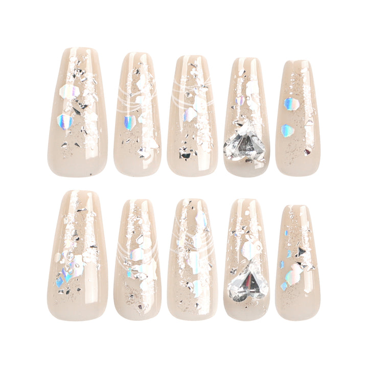 Elegant nail extensions with glitter and flower design Bowlift