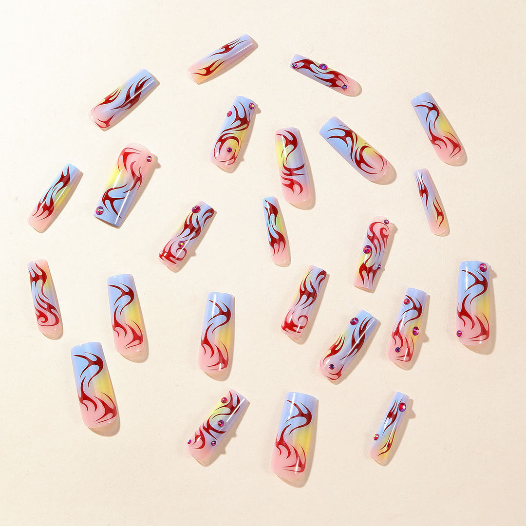 Artistic Flame-Design Acrylic Nail Art Extensions Bowlift