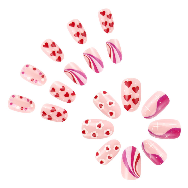Romantic Heart-Themed Press-On Nail Art Bowlift