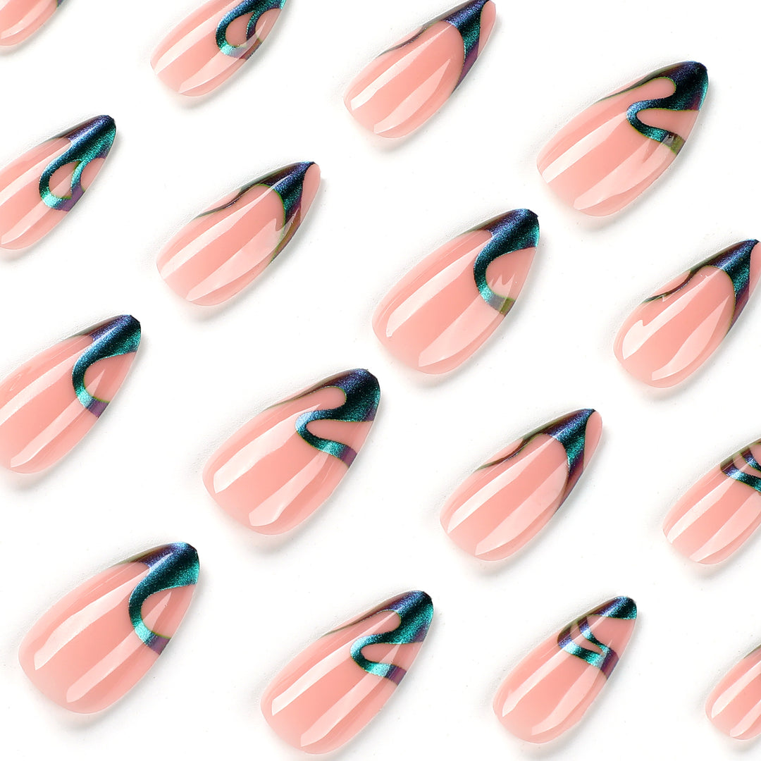 Elegant nail art with stylish green accents and high gloss finish Bowlift