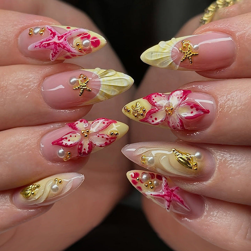 Artistic Floral Designed Press-On Nails Bowlift