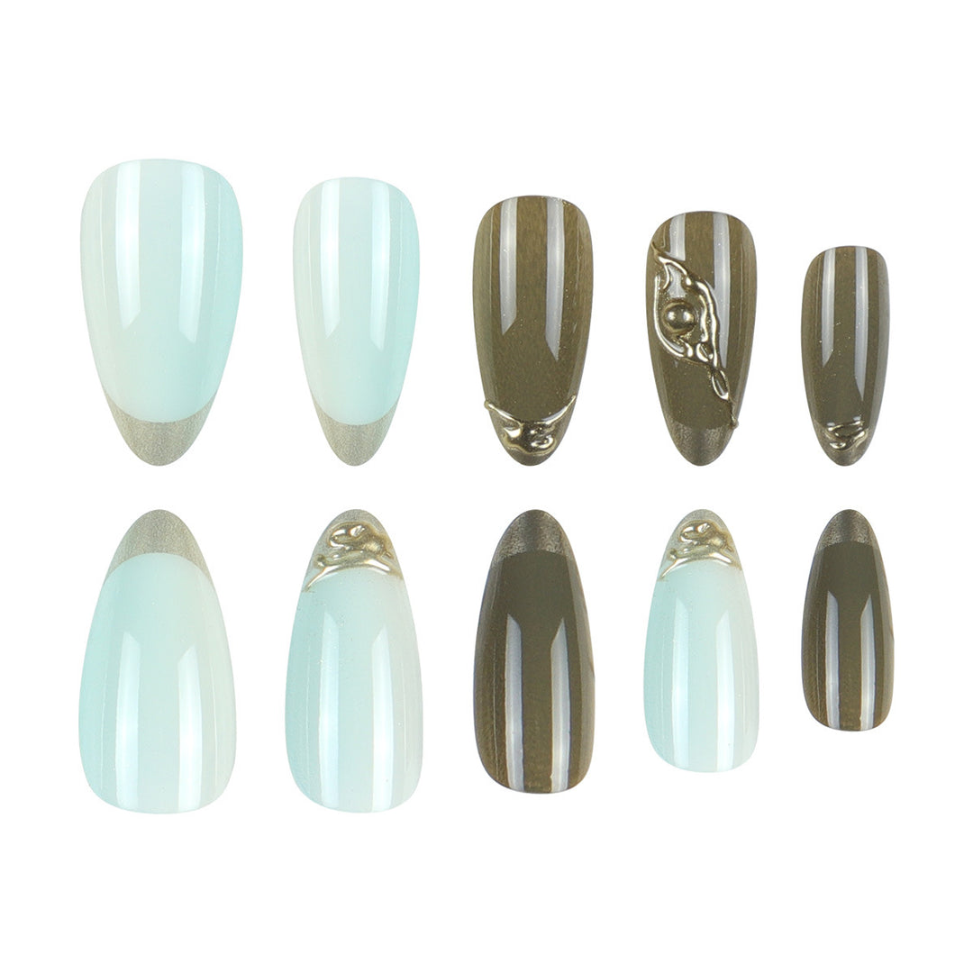 Elegant Stiletto Press-On Nails with Gold Accents Bowlift
