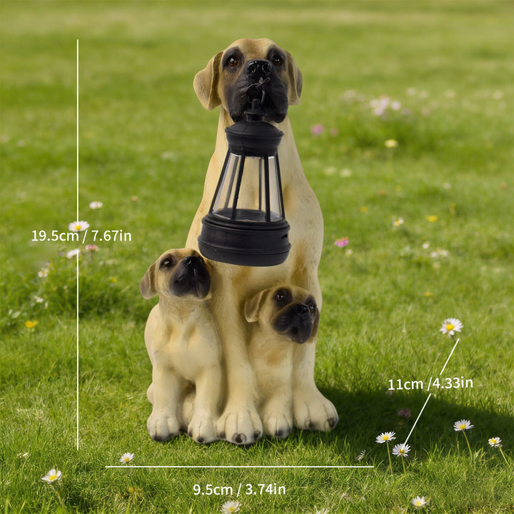 Resin Boxer Dog Solar Lantern Garden Sculpture Bowlift