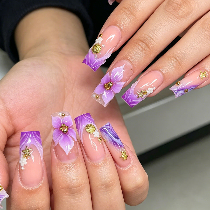 Decorative Floral Acrylic Nail Art Tips Bowlift