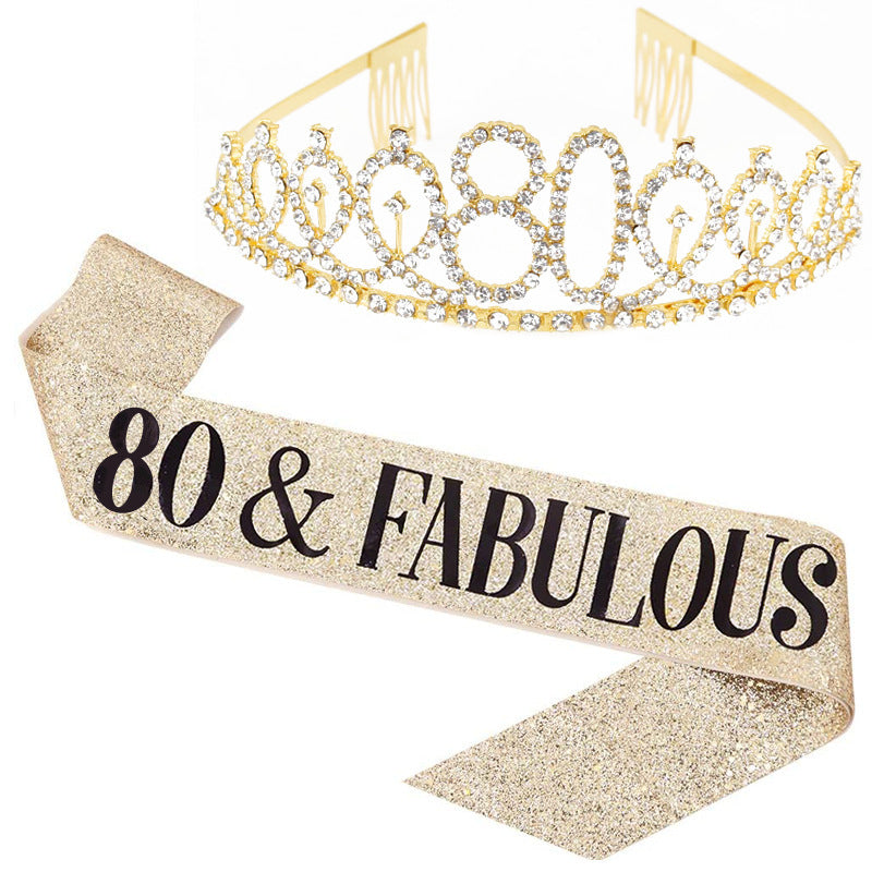 Girl Glittering Birthday Crown and Sash Set Bowlift