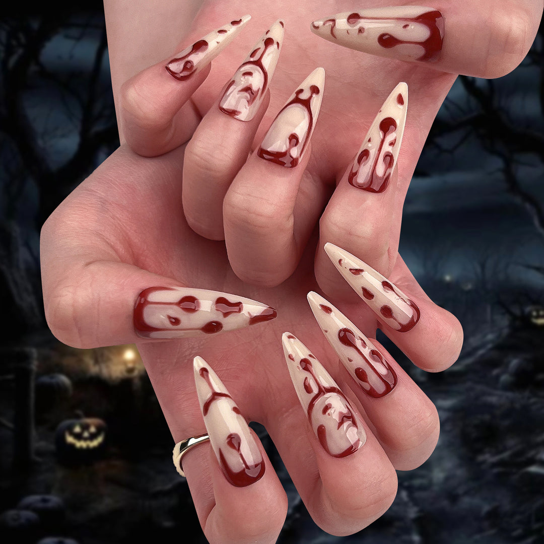 Artistic Halloween Gel Nails in Bloody Design Bowlift