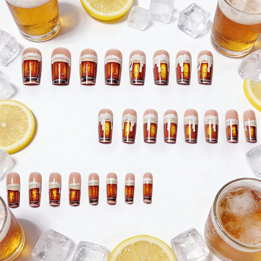 Playful Beer-Themed Acrylic Nail Art Bowlift