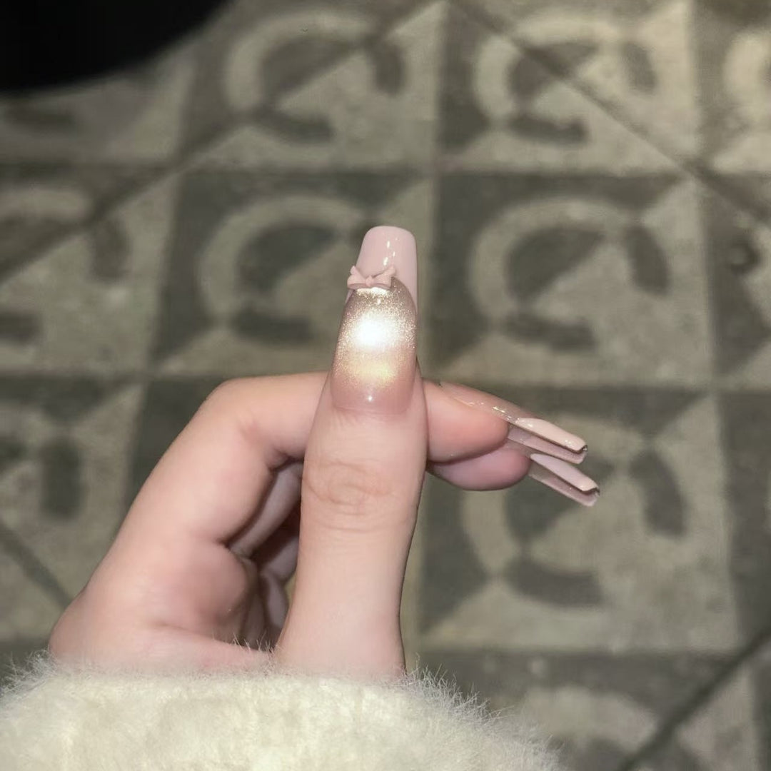 Reusable Press-On Nail Set with Elegant Bow Accents Bowlift