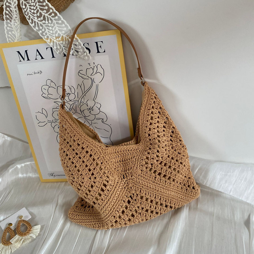 Knit shoulder bag with leather handles Bowlift
