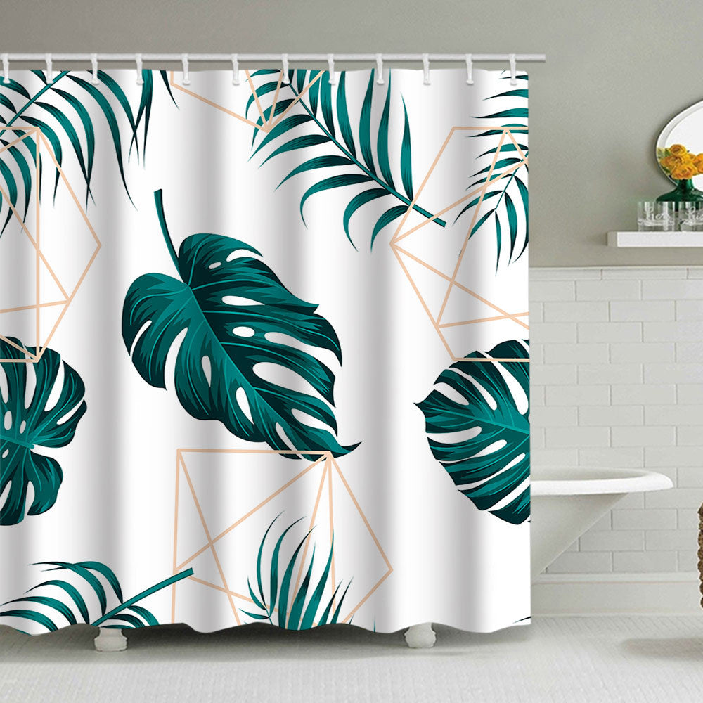 Tropical Leaf Print Shower Curtain Bowlift