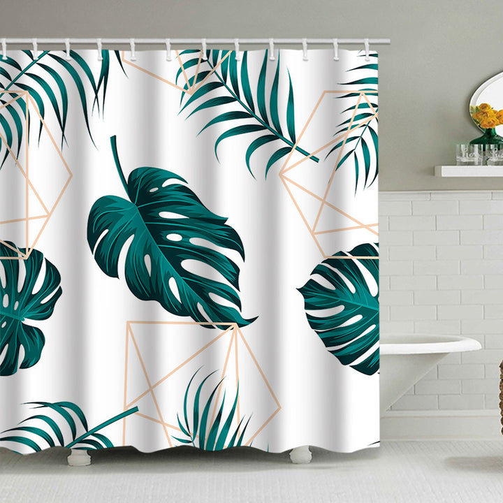 Tropical Leaf Print Shower Curtain Bowlift