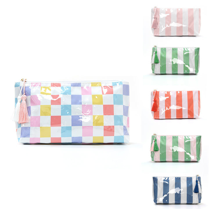 Cosmetic pouch with colorful check pattern Bowlift