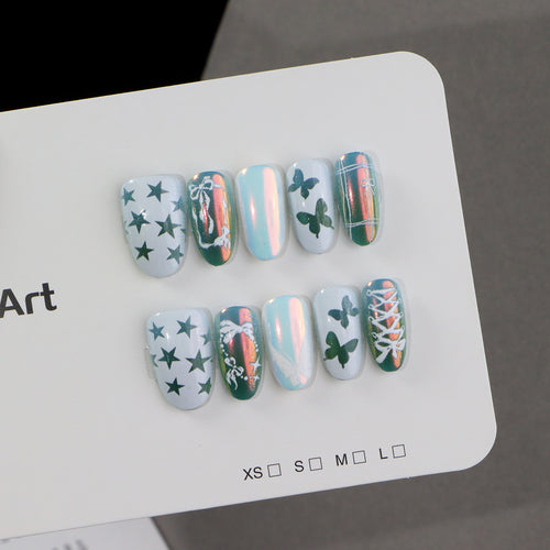 Decorative Press-On Nail Art Set with Butterfly and Star Designs Bowlift