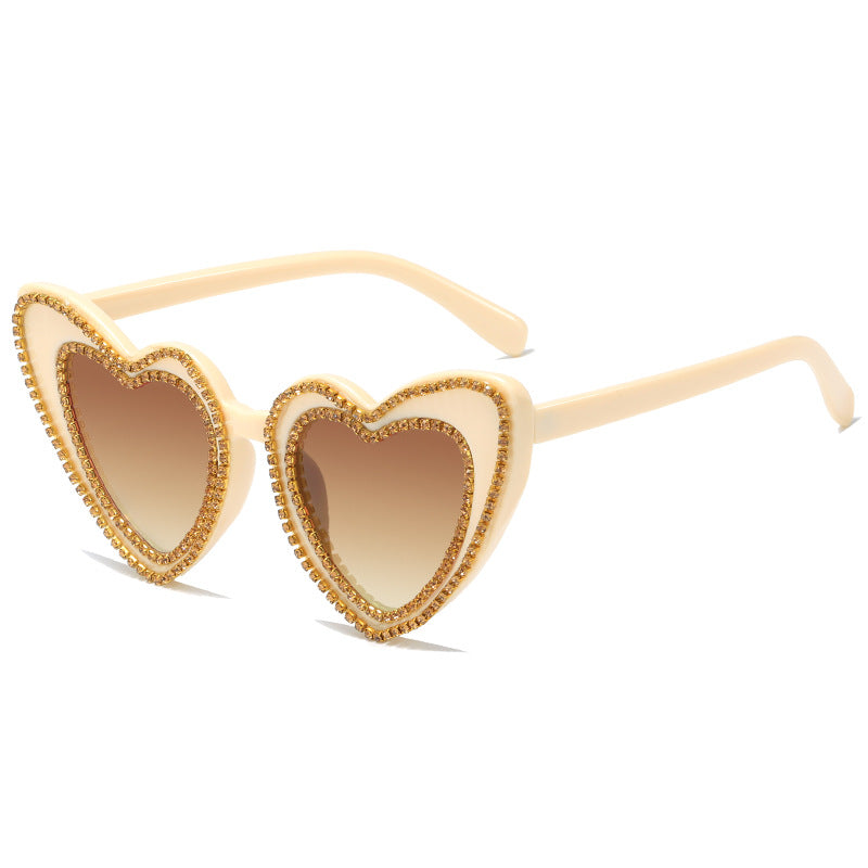 Women's Heart-Shaped Sunglasses with Glitter Accents Bowlift
