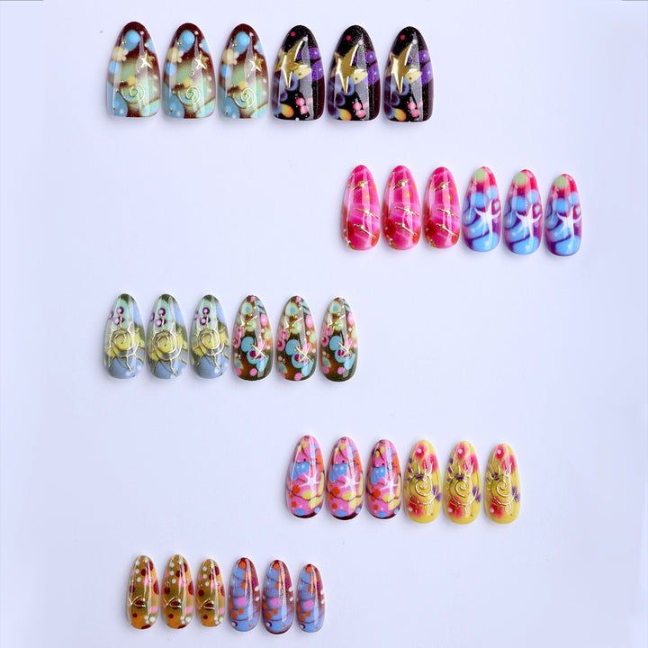 Artificial nails with handcrafted designs Bowlift