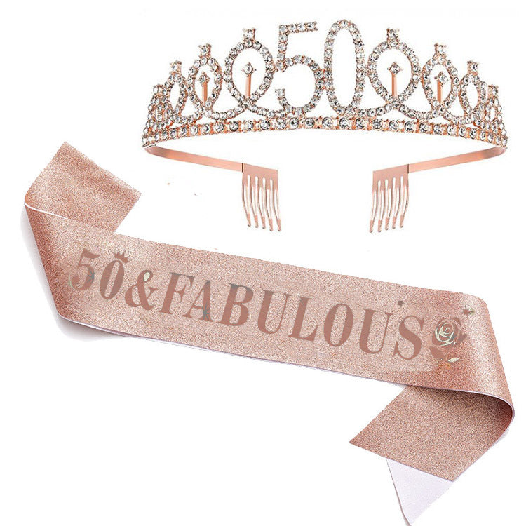 Women's Glittering Birthday Tiara Set with Sash Bowlift