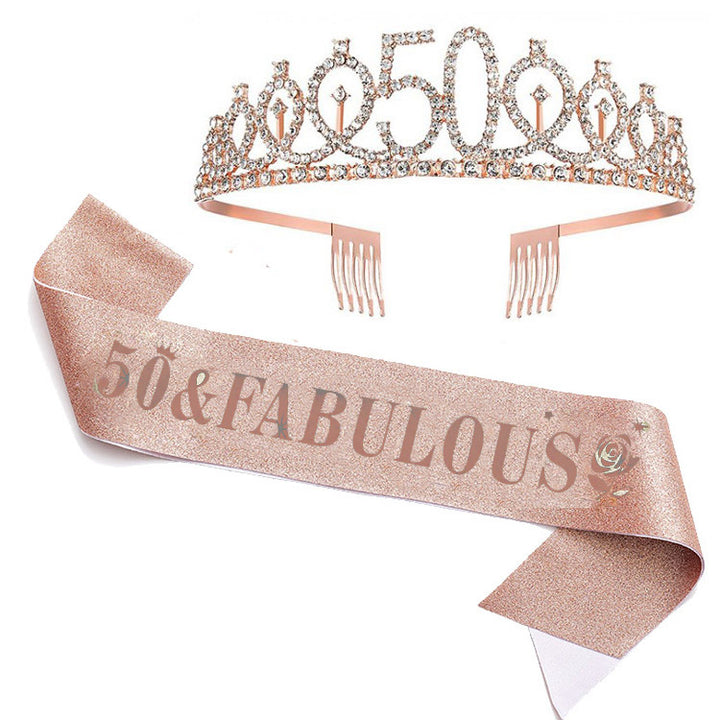 Women's Glittering Birthday Tiara Set with Sash Bowlift