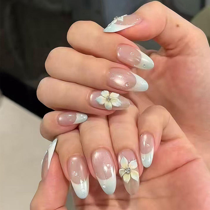 Premium Decorative Press-On Nail Set with Floral Accents Bowlift