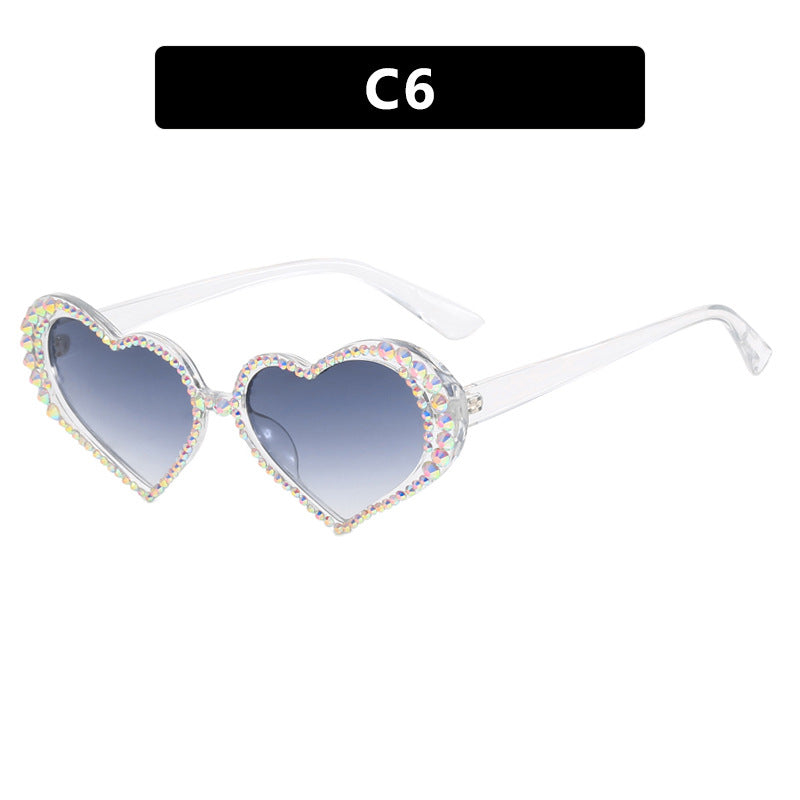 Women's Heart-Shaped Sunglasses with Rhinestone-Embellished Frame Bowlift