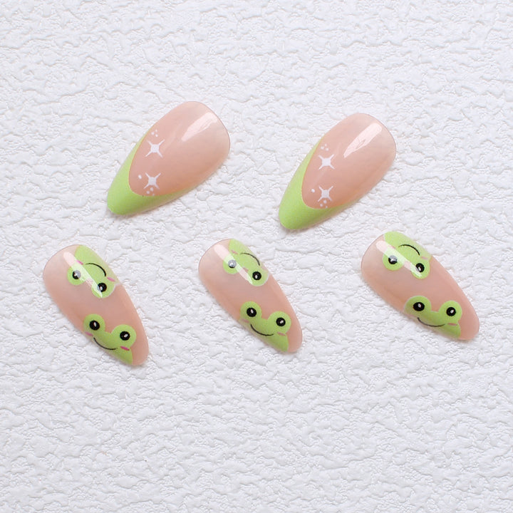 Artificial nail set with creative frog designs and playful accents Bowlift