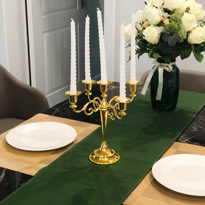 Ornate Gold Five-Arm Metal Candelabra Centerpiece Bowlift