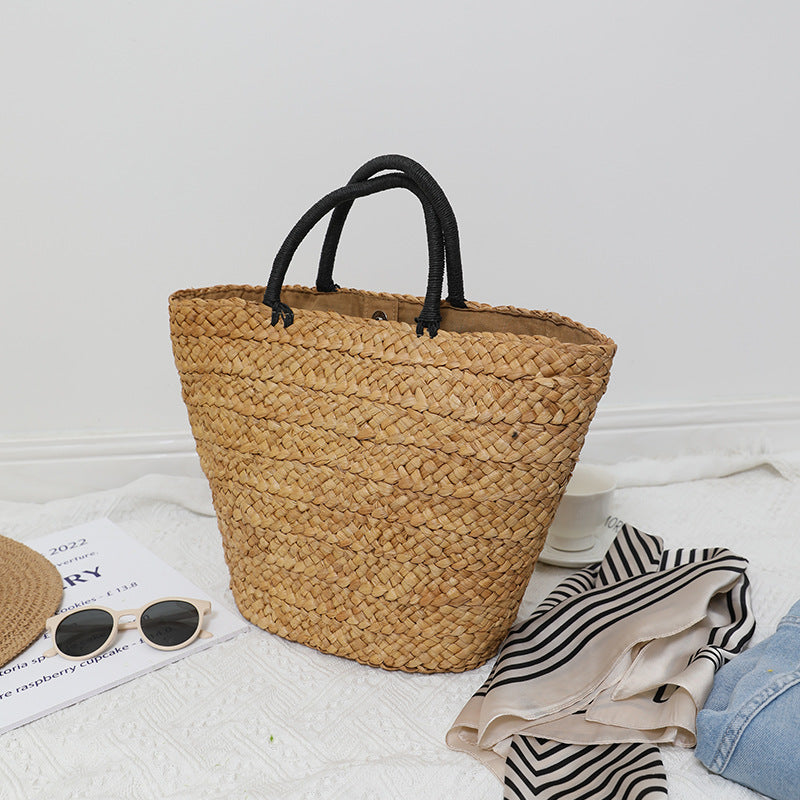 Elegant Basket Bag with Contrast Handles Bowlift