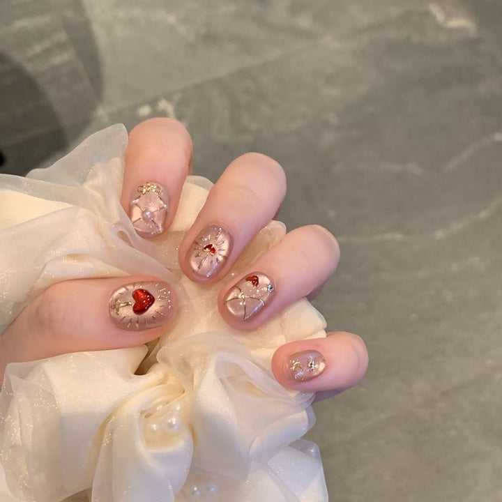Artistic Heart-Themed Press-On Nail Art Set Bowlift