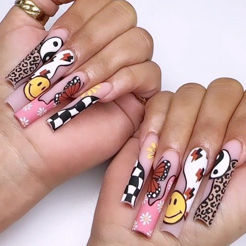 Artificial nails with colorful butterfly design Bowlift