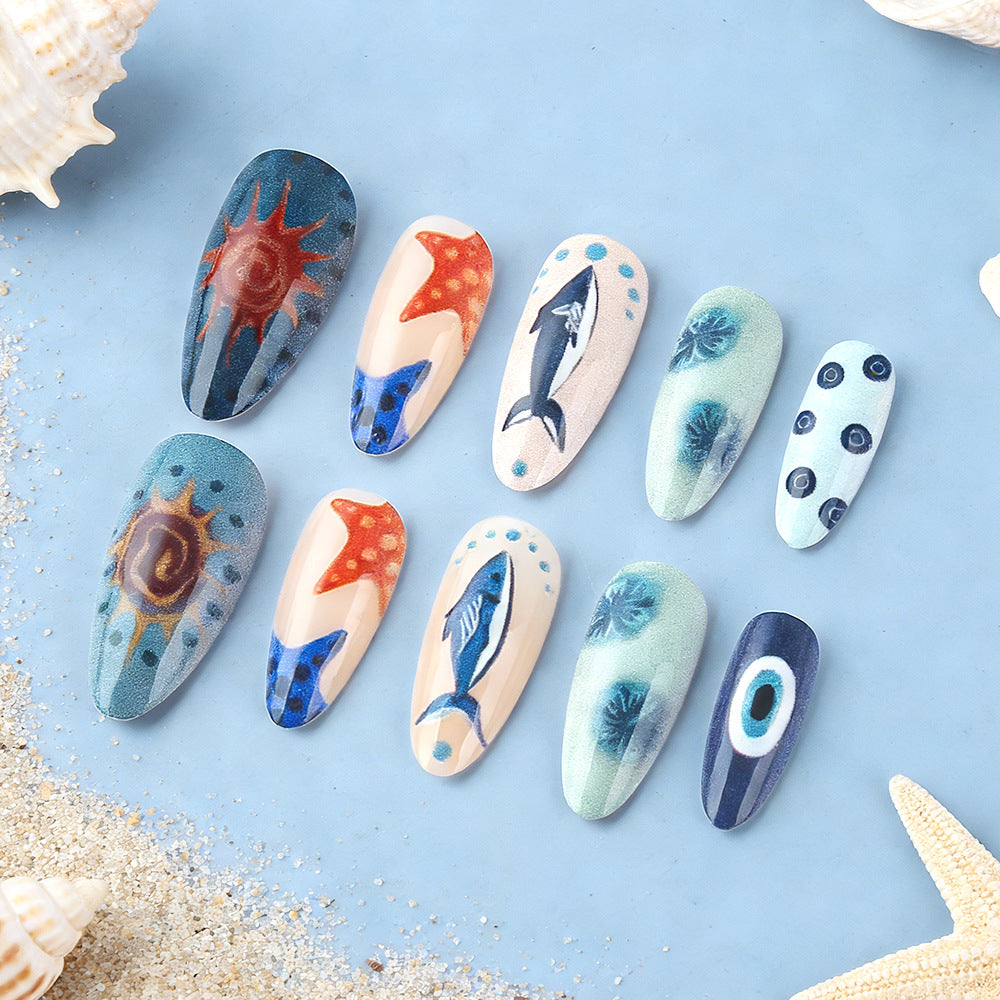 Ocean-Inspired Artistic Press-On Nails Bowlift
