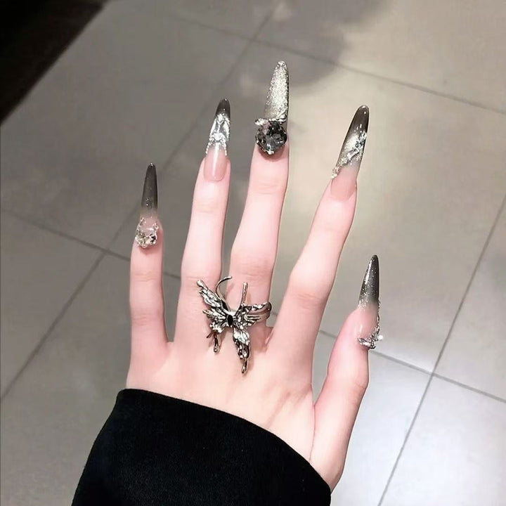 Artistic Crystal-Embellished Stiletto Nail Extensions Bowlift