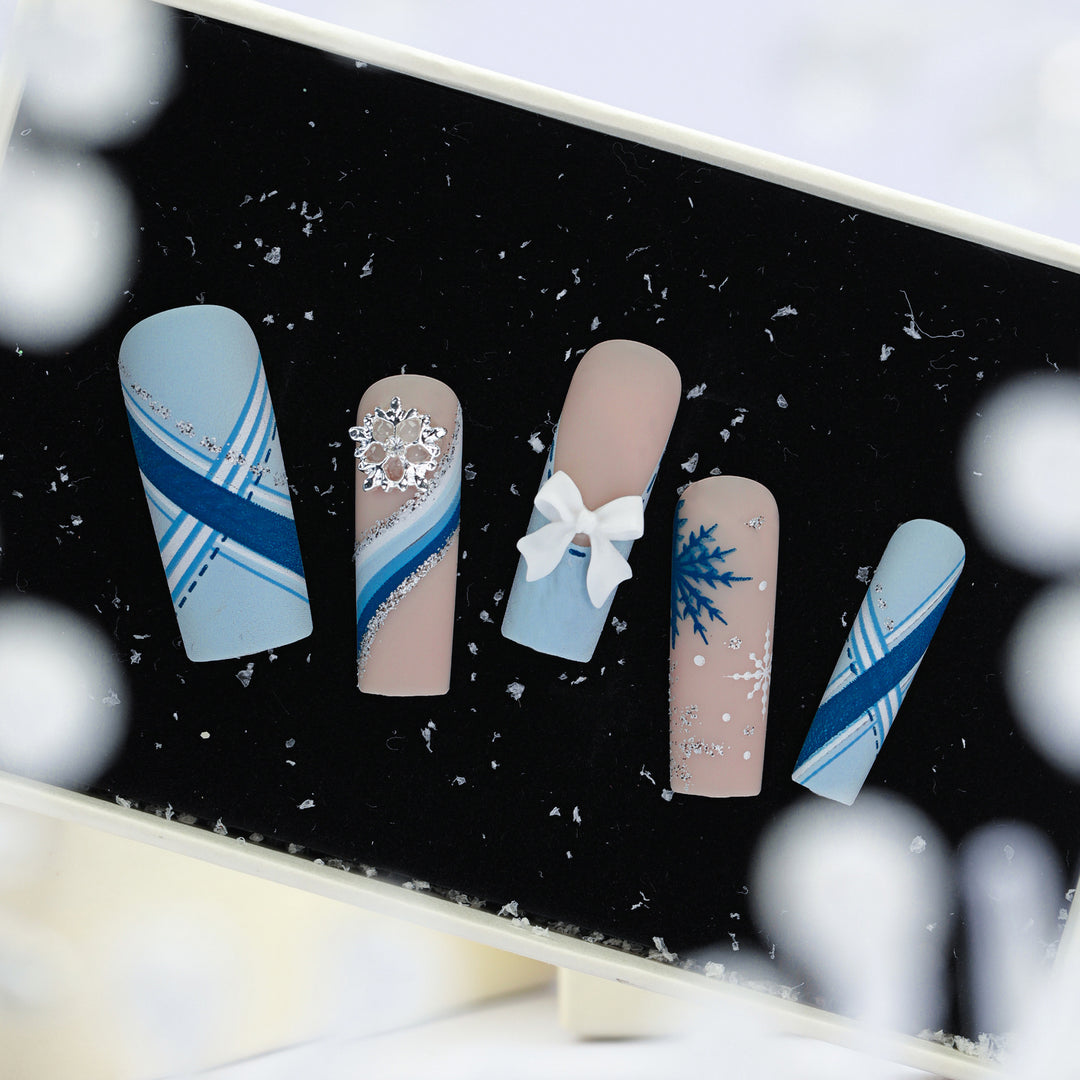 Premium Nail Extensions with Luxurious Winter Design Bowlift