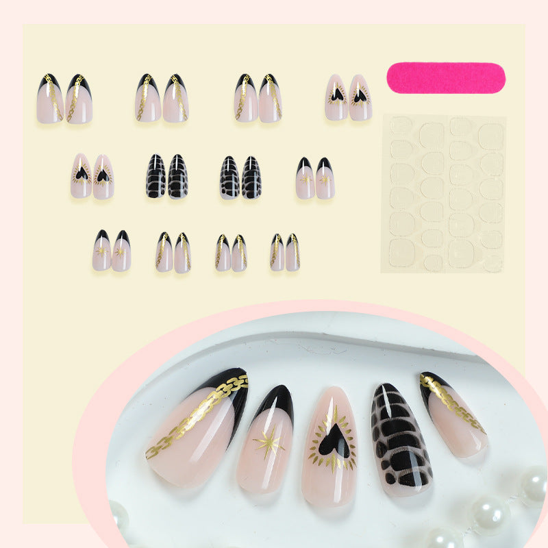 Decorative Press-On Nail Set with Artistic Heart and Star Designs Bowlift