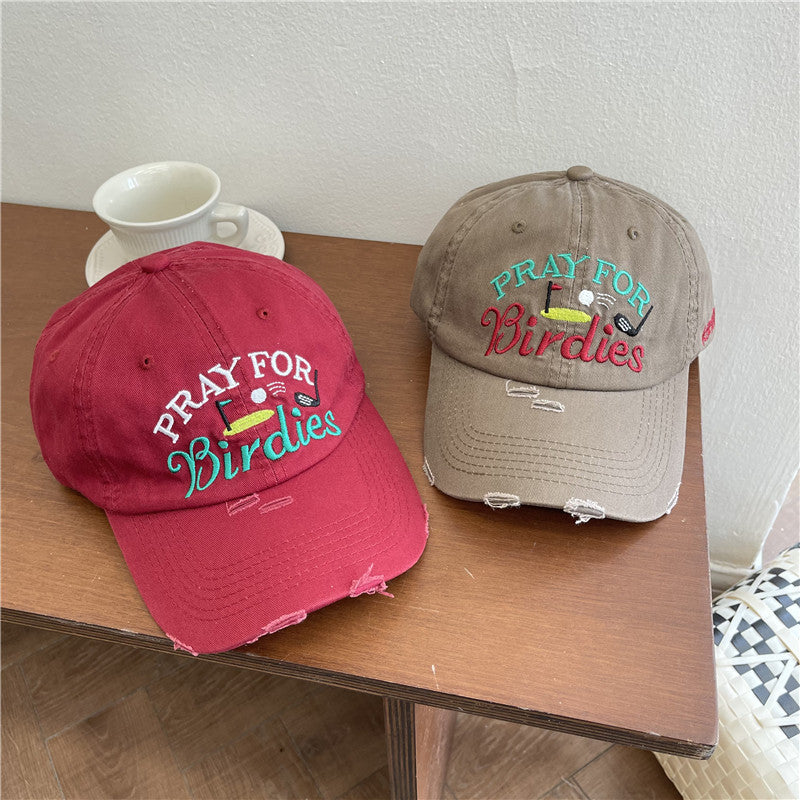 Women's Casual Distressed Embroidered Baseball Cap Bowlift
