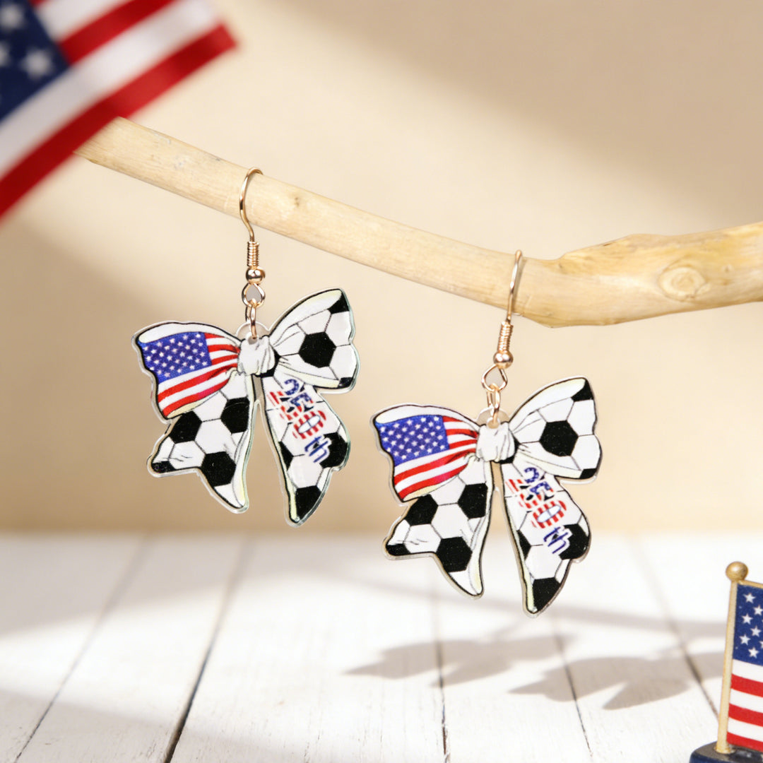 Ladies nan statement earrings with bow shape and American flag pendant Bowlift