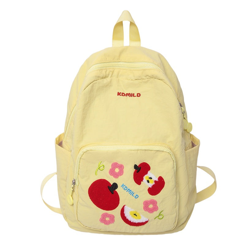 Casual Embroidered Apple Print School Backpack Bowlift