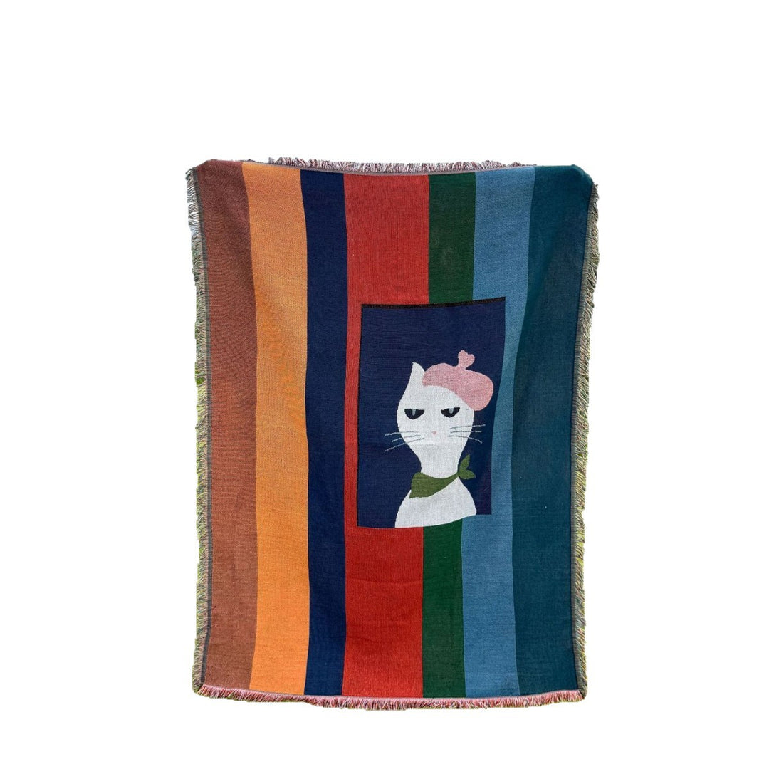 Artistic Cat-Themed Woven Throw Blanket