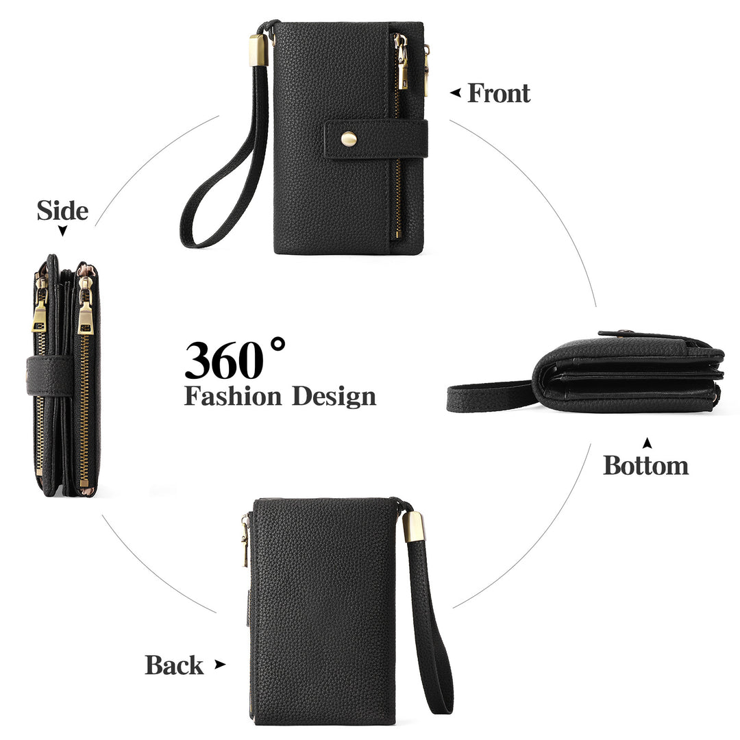Compact Pebbled Leather Wristlet Wallet Bowlift