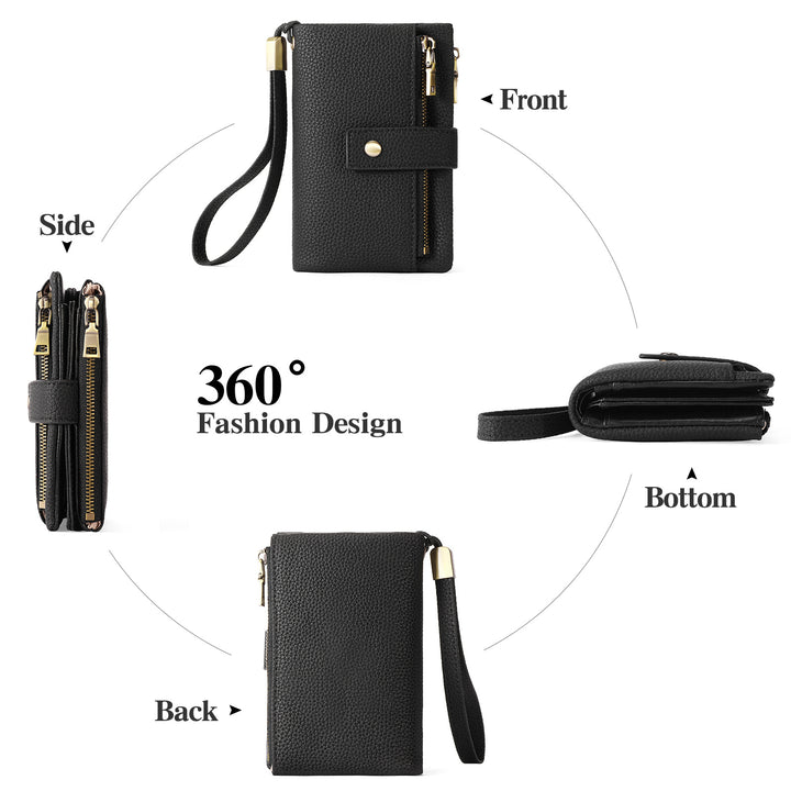 Compact Pebbled Leather Wristlet Wallet Bowlift