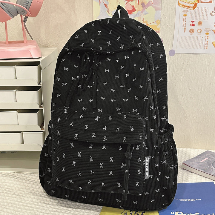 Cute Bow-Embellished Corduroy Backpack Bowlift