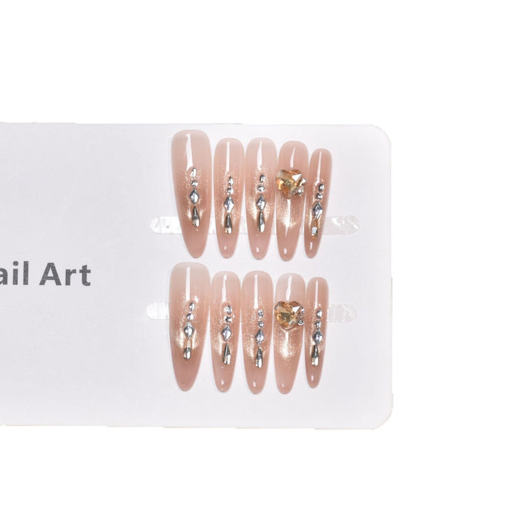 Elegant Rhinestone-Embellished Long Press-On Nail Extensions Bowlift