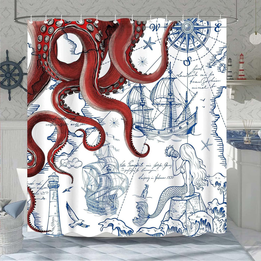 Ocean-Theme Shower Curtain Bowlift